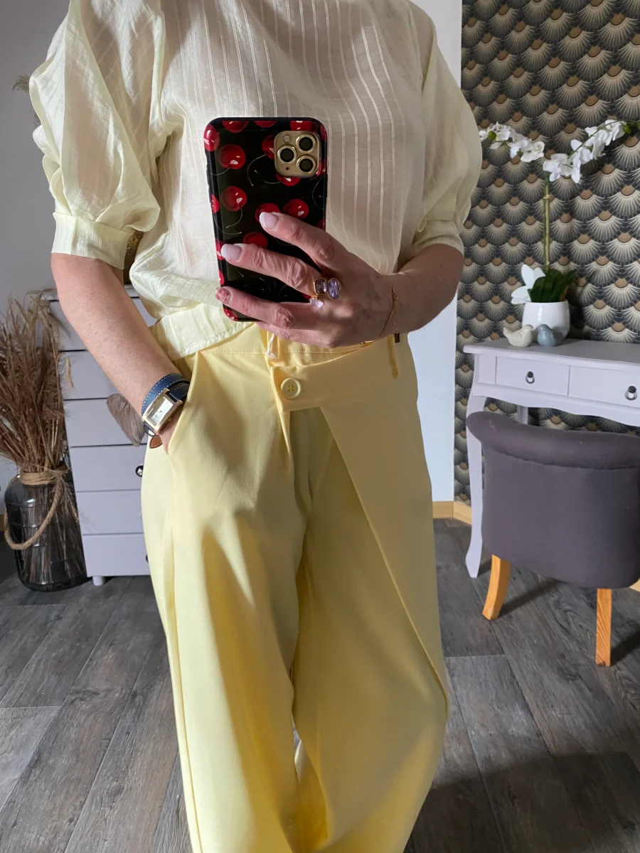 TOP CORINNE FINES RAYURES JAUNE TU 34/40 LYOCEL – Image 5