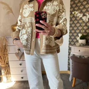 VESTE BRODEE KEZY CAMEL ET ECRU TU M/L