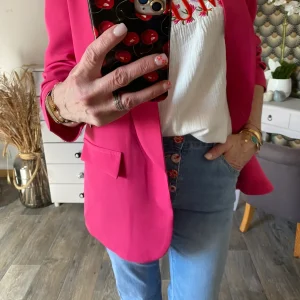 VESTE BLAZER MANCHES TROIS QUART  PLISSE  BLEU FUSHIA   TU 36/42