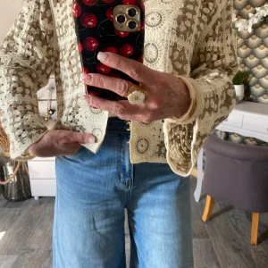 GILET CROCHET TAUPE  TU 36/ 44