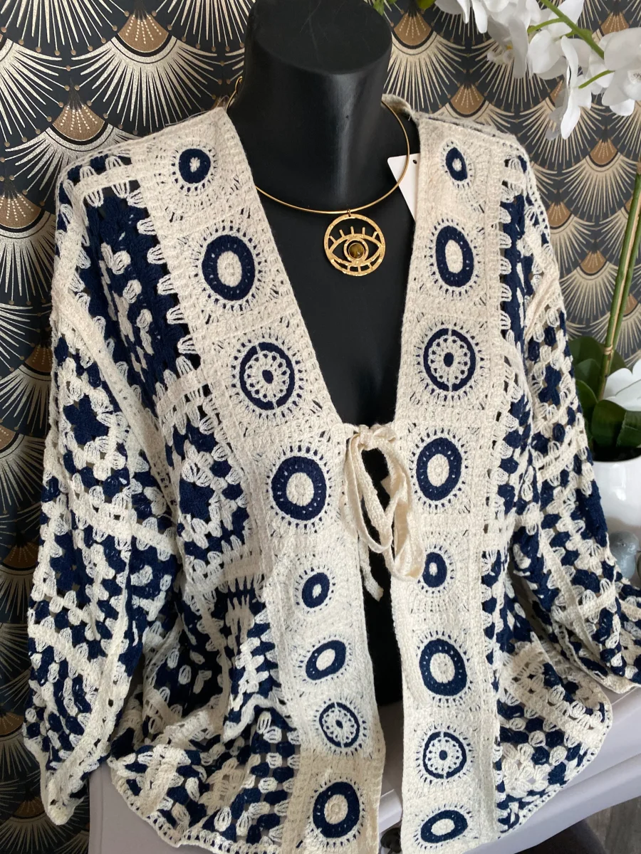 GILET CROCHET BLEU MARINE TU 36/44 – Image 3