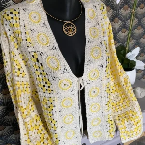 GILET CROCHET JAUNE TU 36/ 44