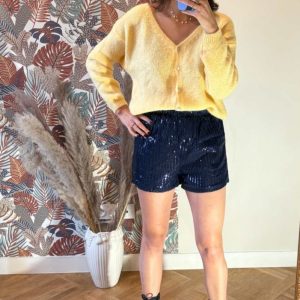 Short bleu marine à paillettes