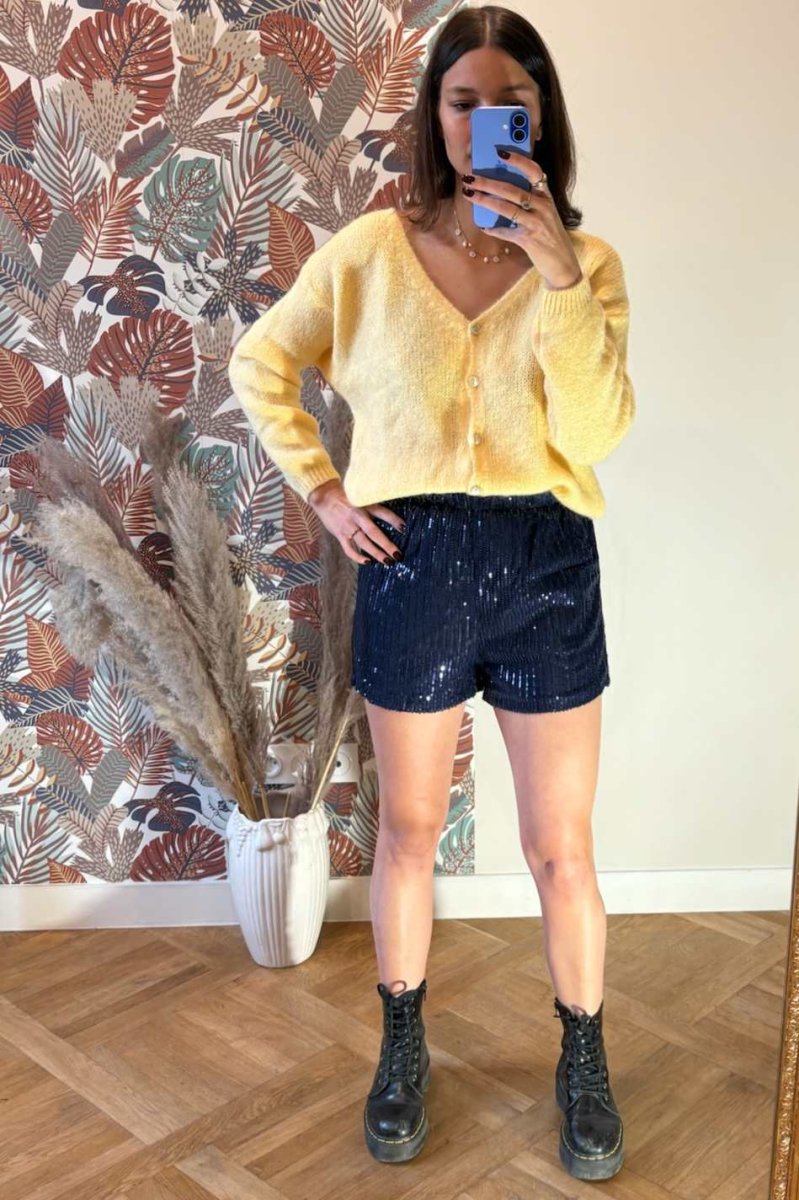 Short bleu marine à paillettes – Image 2