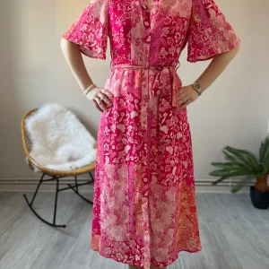LA ROBE LONGUE PATCHWORK FUSHIA