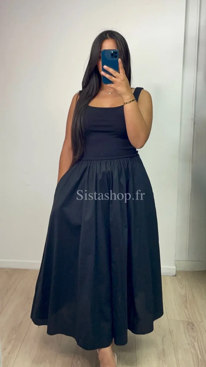 Robe bi-matière noire Zahra