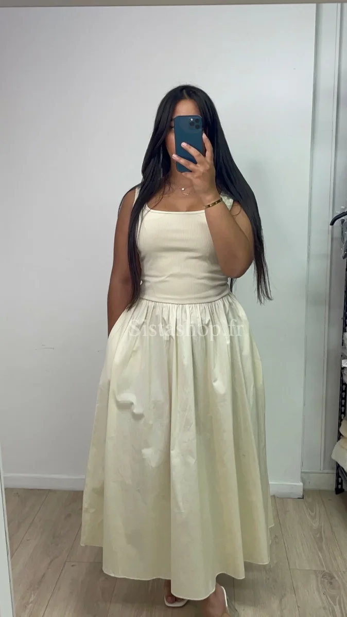 Robe bi-matière crème Zahra