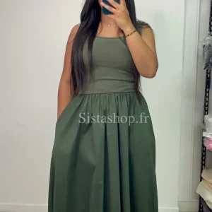 Robe bi-matière kaki Zahra