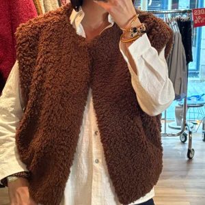 Veste sans manche moumoute marron