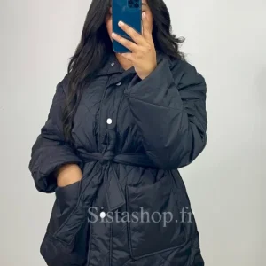 Veste Matelassée Ceinturée Noire