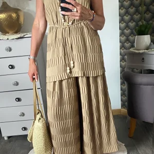 ENSEMBLE PANTALON GAUFFRE CAMEL TU 36/48