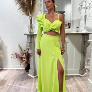 Ensemble 2 pièces jupe et Crop top asymétrique Lime Carla Ruiz Taille 40