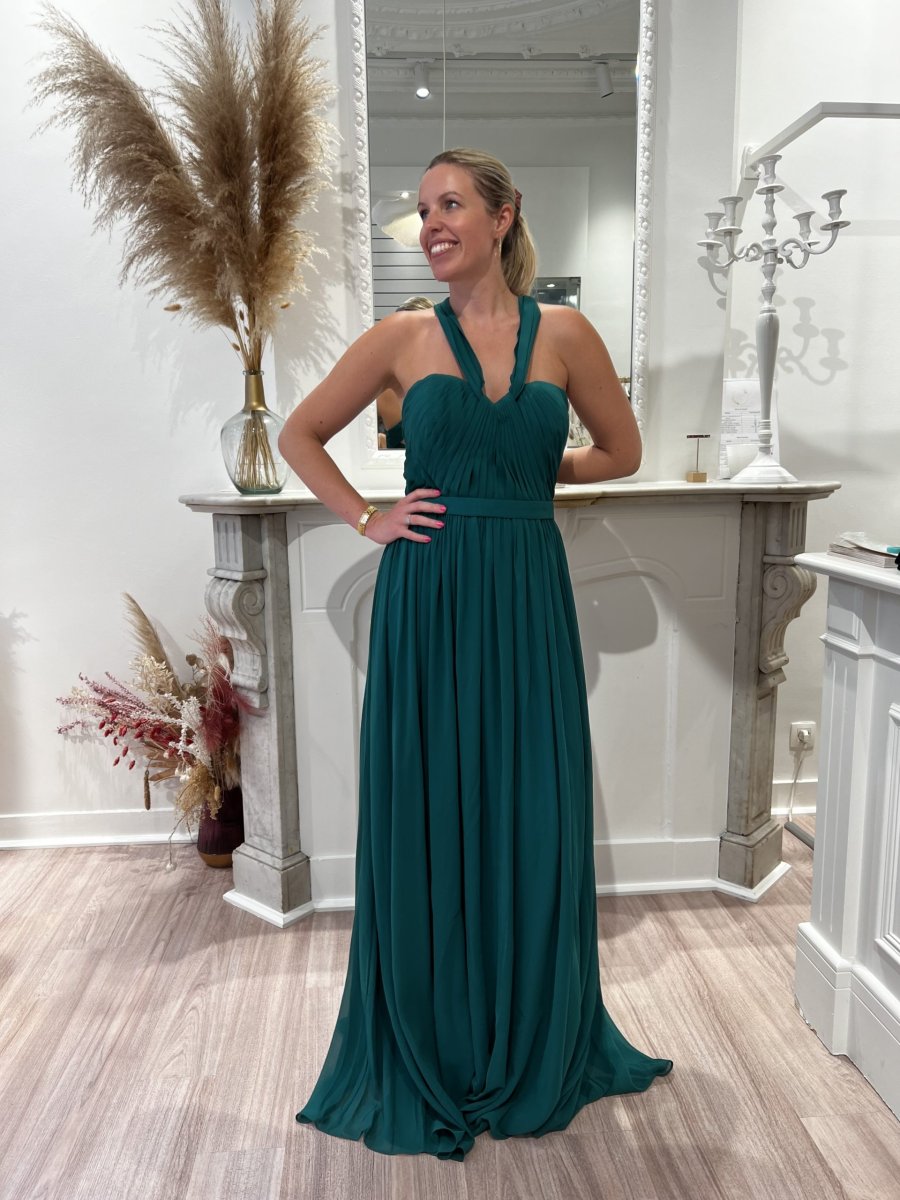 Robe longue plissée fluide Vert ou Vieux Rose - Image 3