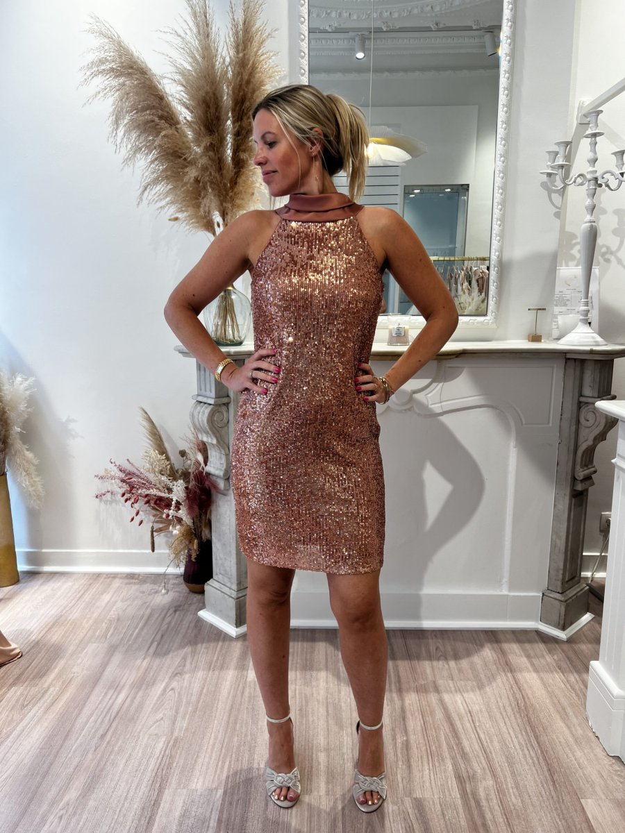 Robe courte Sequin Or rosé Linéa Raffaelli Taille 38 - Image 3