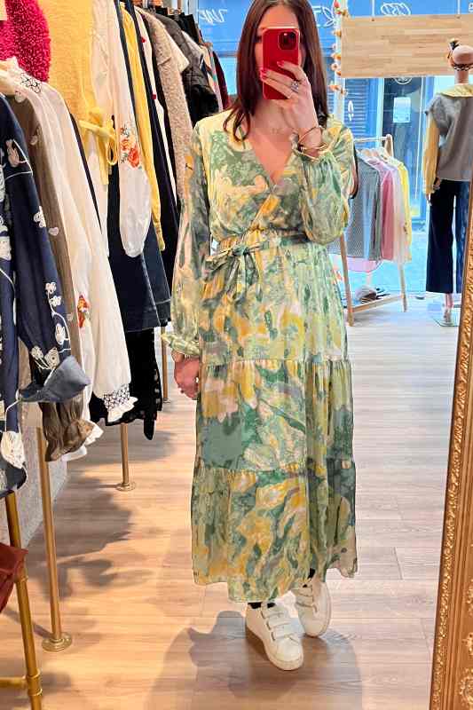 Robe longue imprimée jaune et vert - Image 2