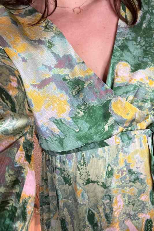 Robe longue imprimée jaune et vert - Image 4