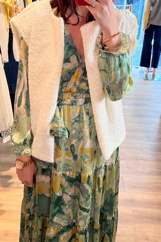 Robe longue imprimée jaune et vert - Image 3