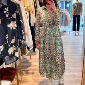 Robe longue imprimée orange et vert