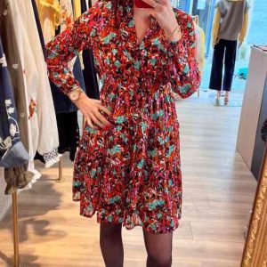 Robe courte imprimée rose et vert