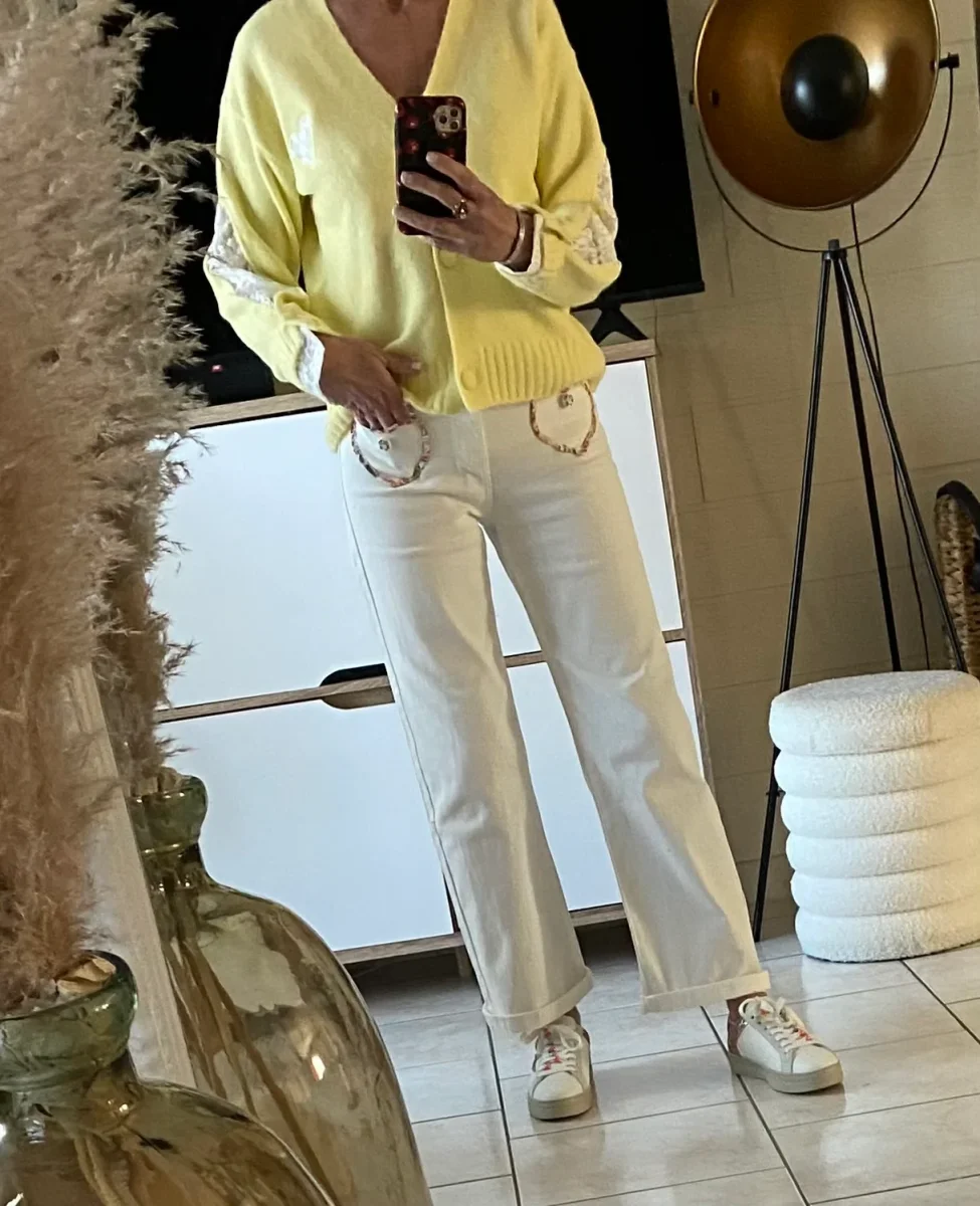 GILET LOVENA DENTELLE JAUNE TU 36/42 petit 44 – Image 7