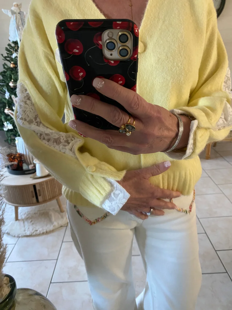 GILET LOVENA DENTELLE JAUNE TU 36/42 petit 44 – Image 5