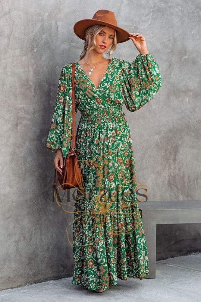 Robe Bohème Maxi Florale Verte – Image 4