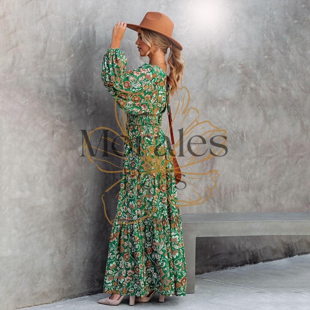 Robe Bohème Maxi Florale Verte – Image 7