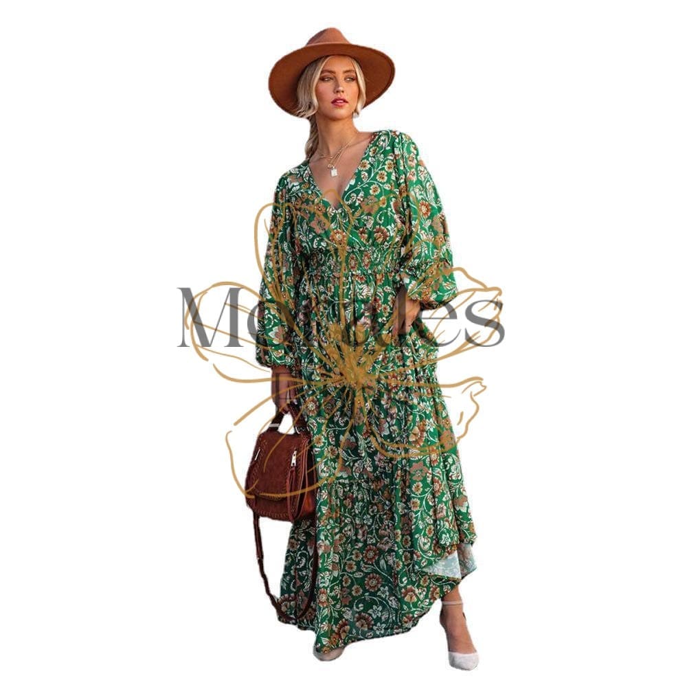 Robe Bohème Maxi Florale Verte – Image 8