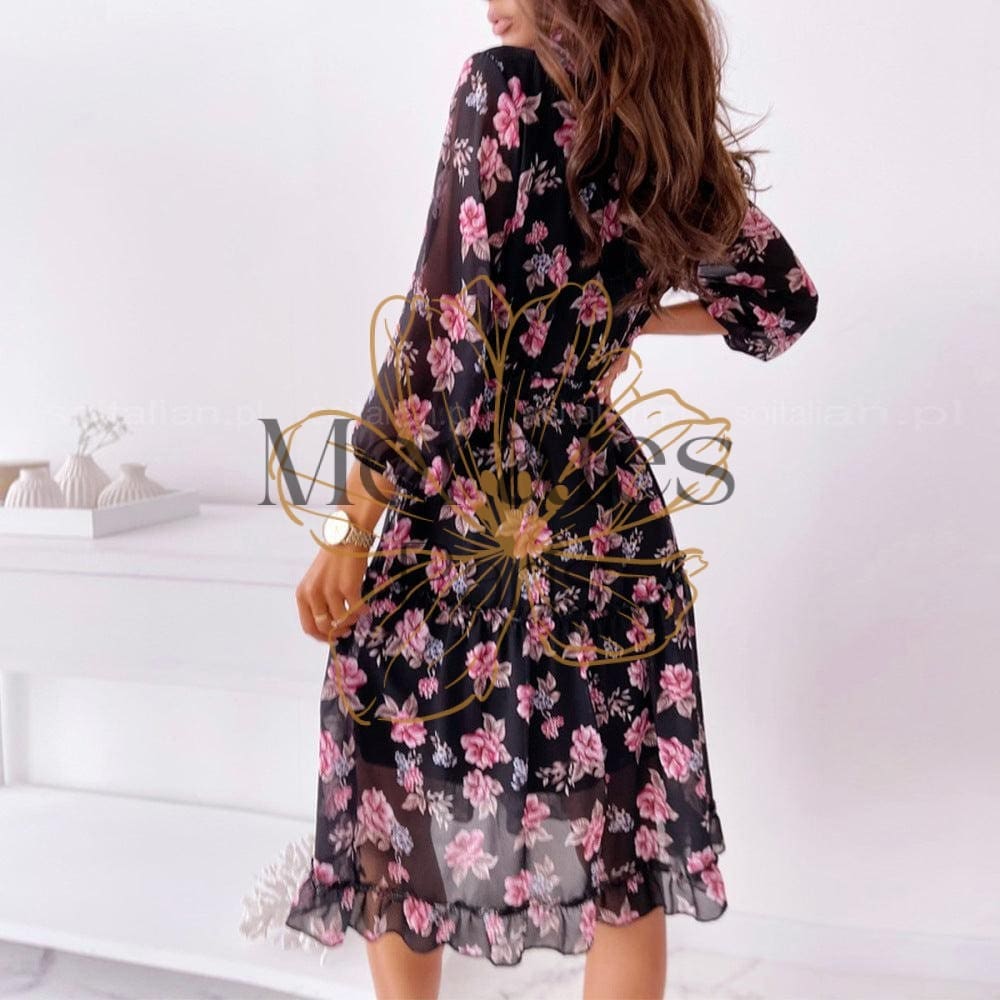 Robe Noire À Fleurs Roses - Image 5