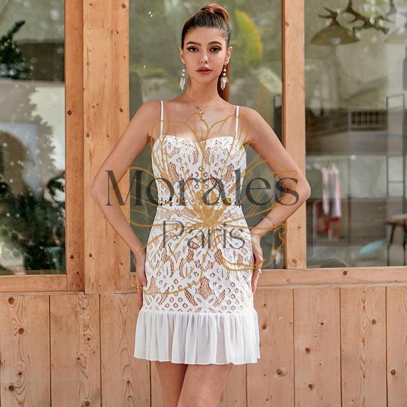 Robe Courte Vintage Blanche En Dentelle – Image 6