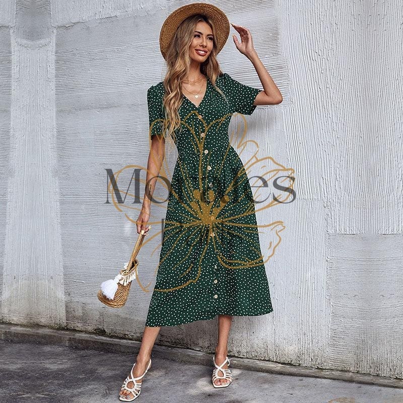 Robe Bohème Verte À Pois – Image 5