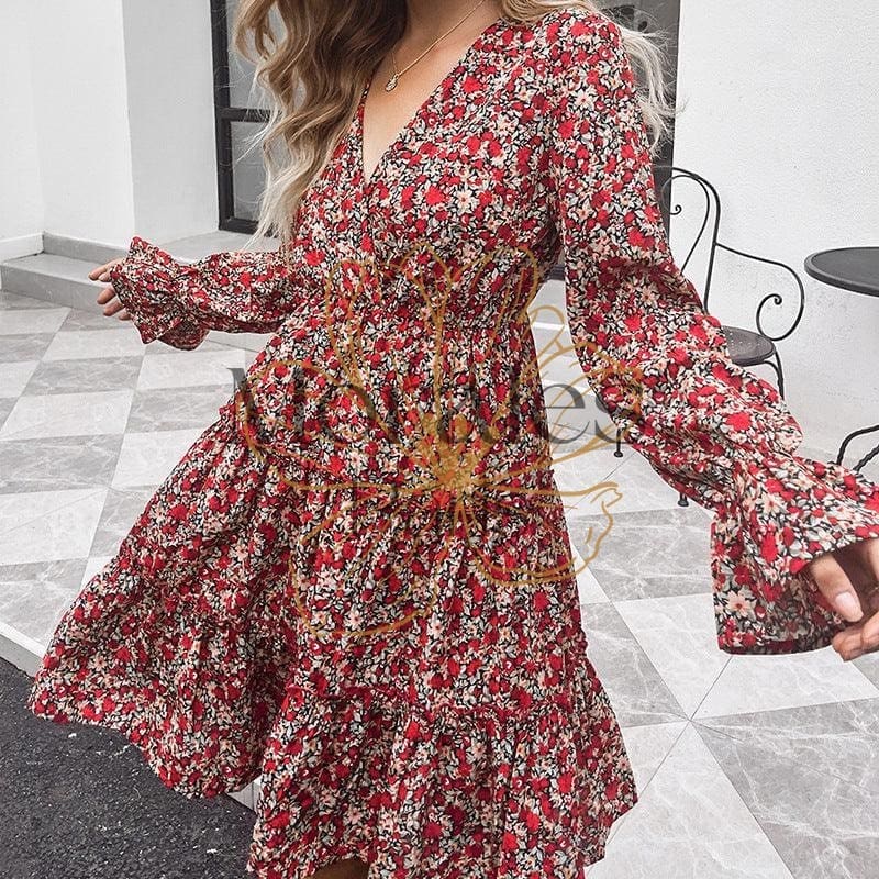 Robe Courte À Manches Longues Rouge – Image 5