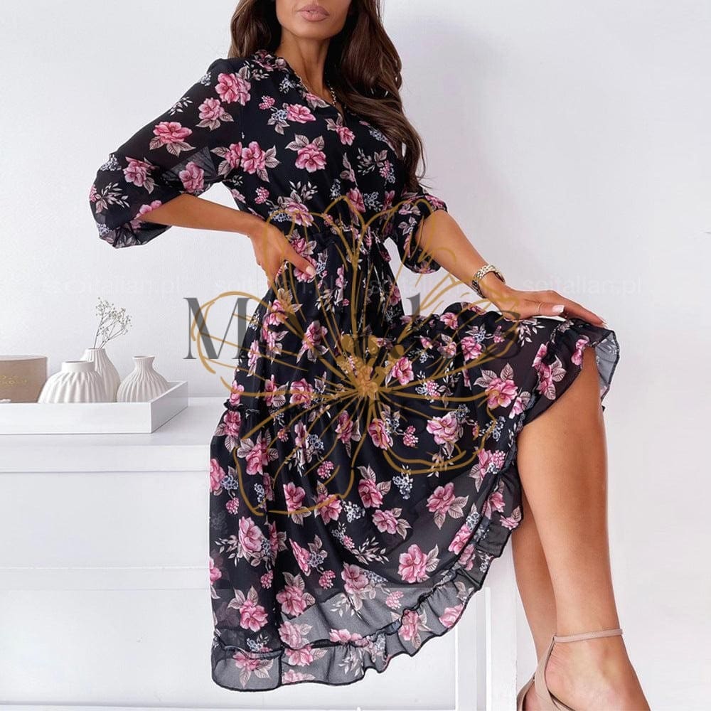 Robe Noire À Fleurs Roses - Image 6