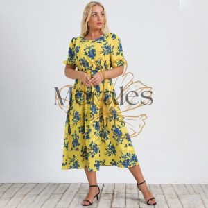 Robe Fleurie Jaune A- Line