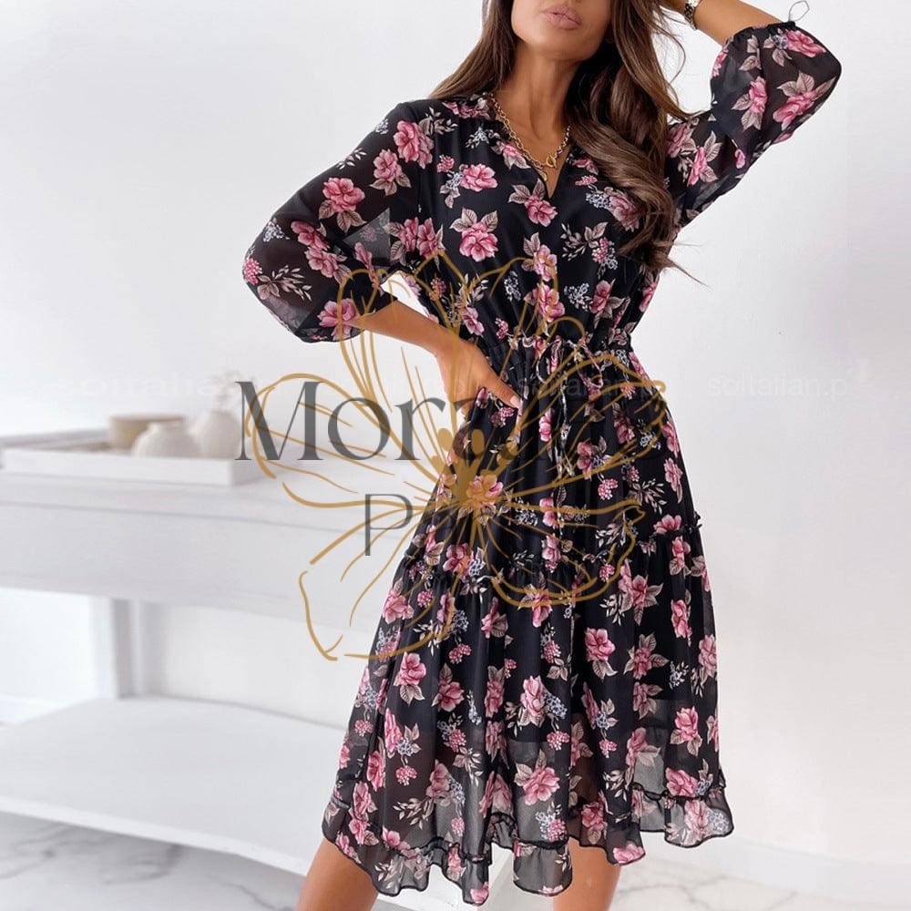 Robe Noire À Fleurs Roses - Image 3