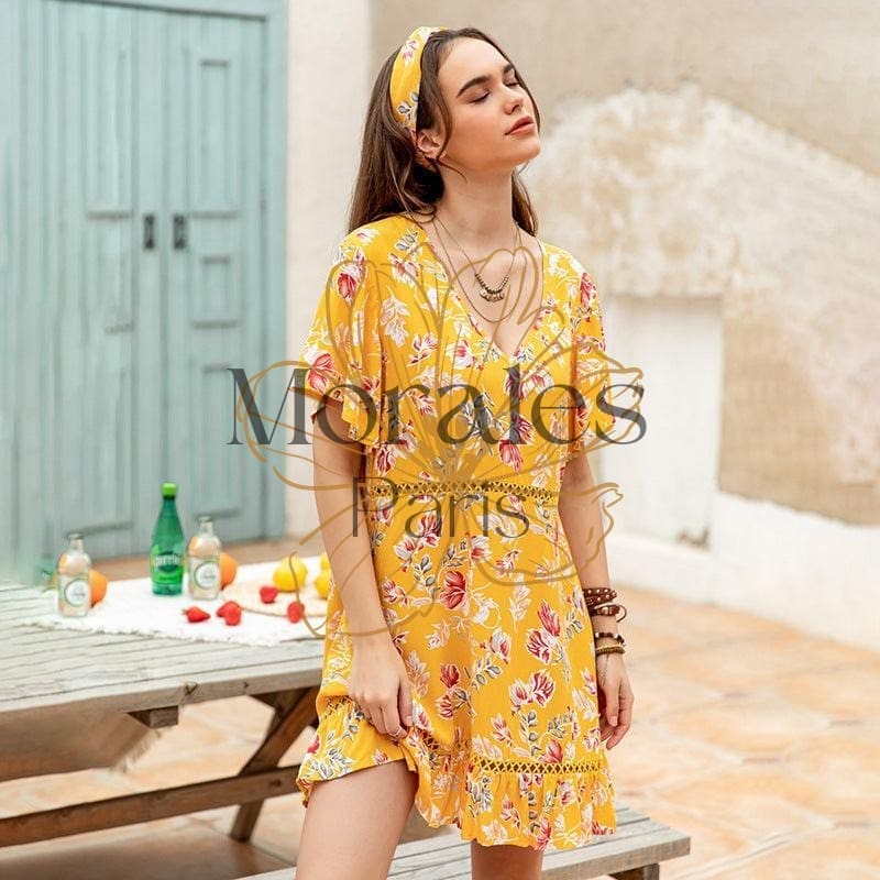 Robe Bohème Jaune Floral