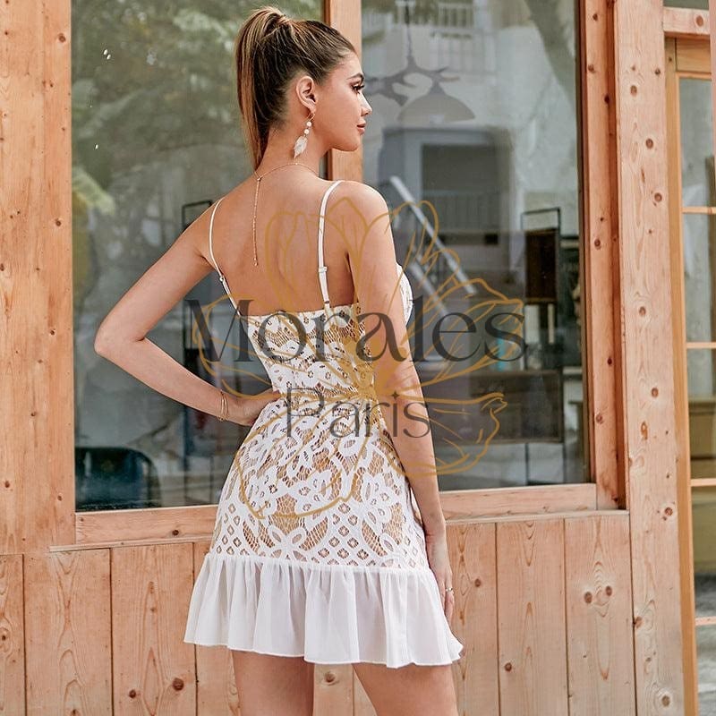 Robe Courte Vintage Blanche En Dentelle – Image 7