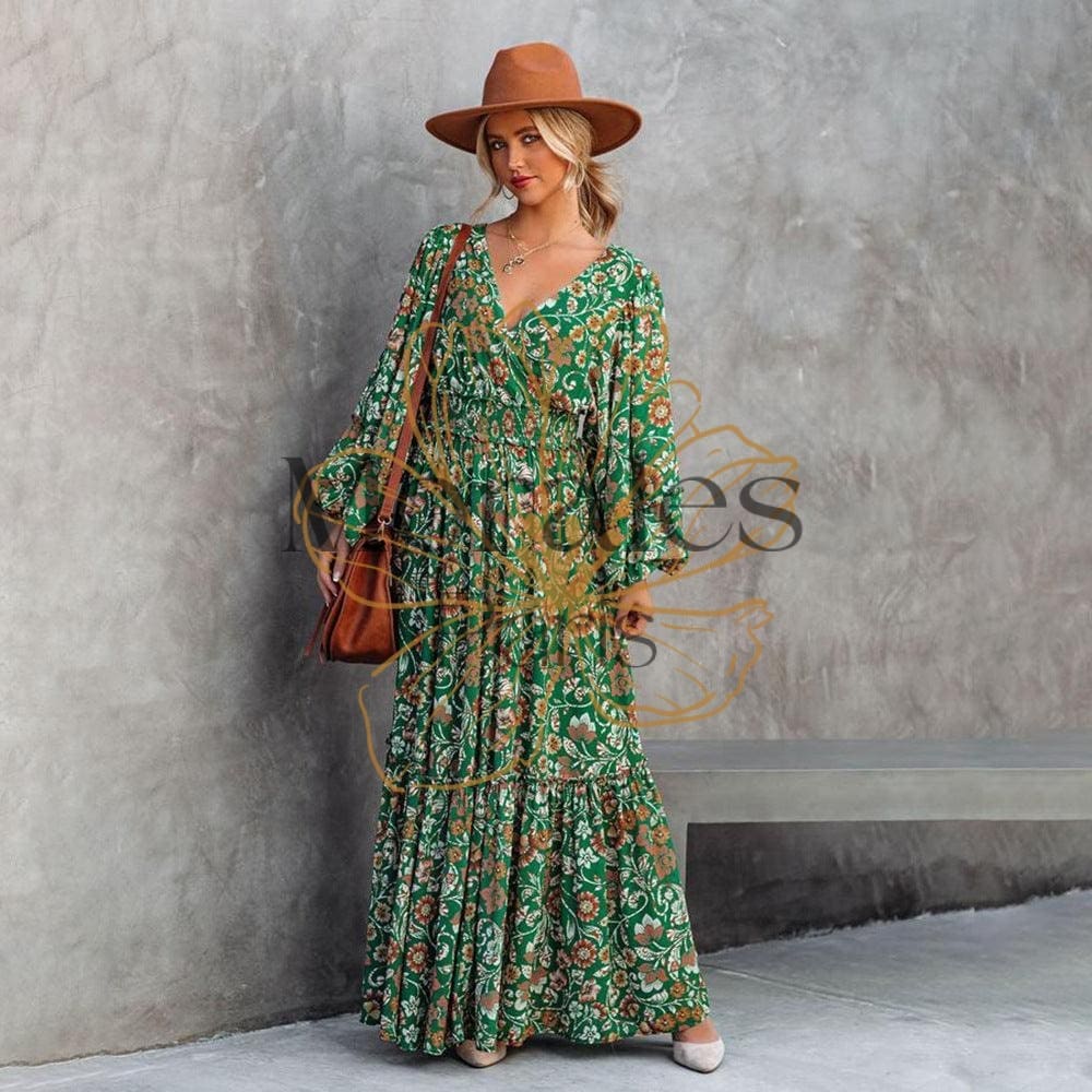 Robe Bohème Maxi Florale Verte – Image 5