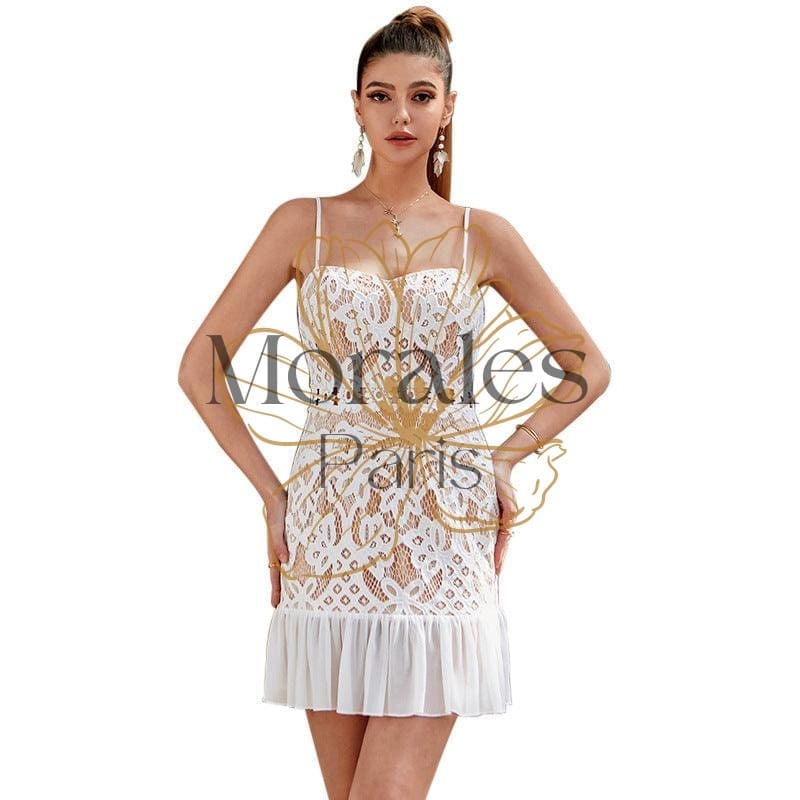 Robe Courte Vintage Blanche En Dentelle – Image 8