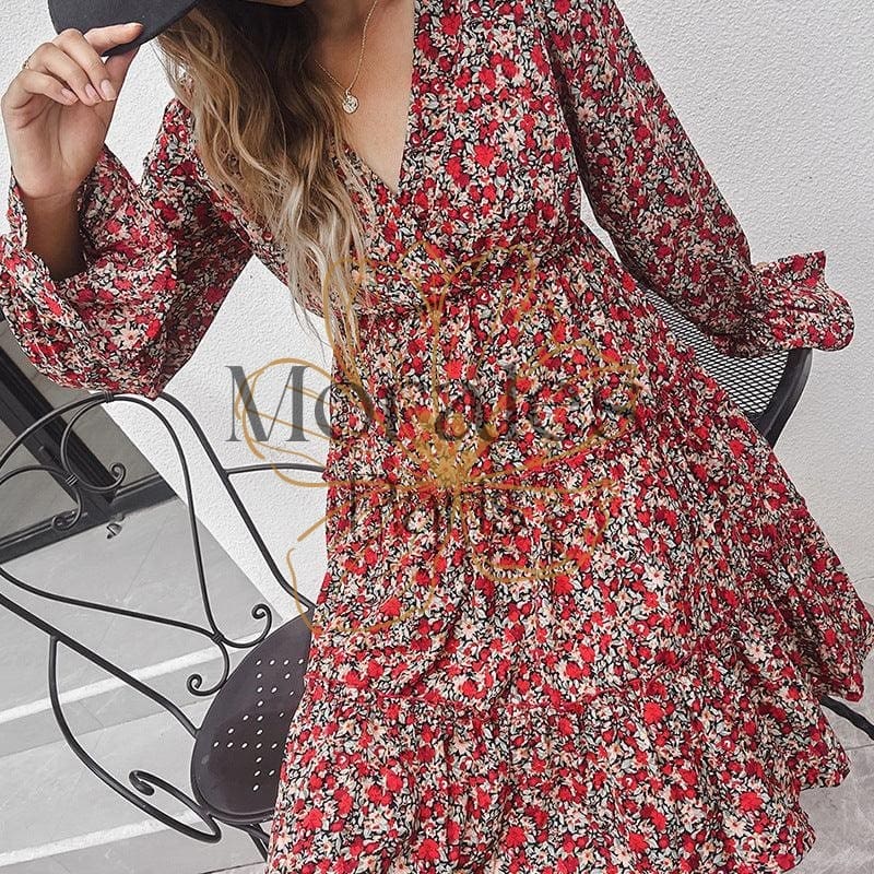 Robe Courte À Manches Longues Rouge – Image 6