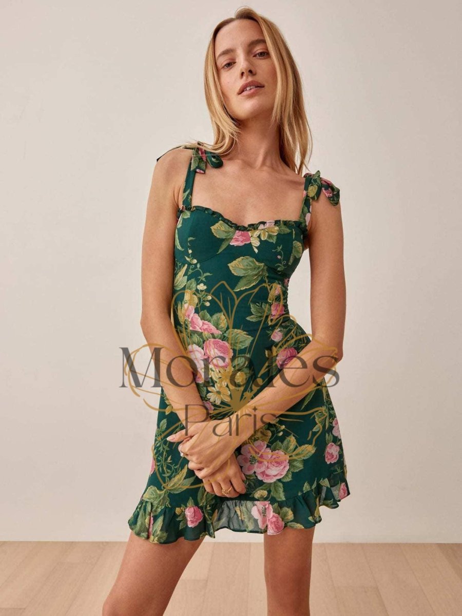 Robe Courte Bohème Décontractée Verte – Image 2