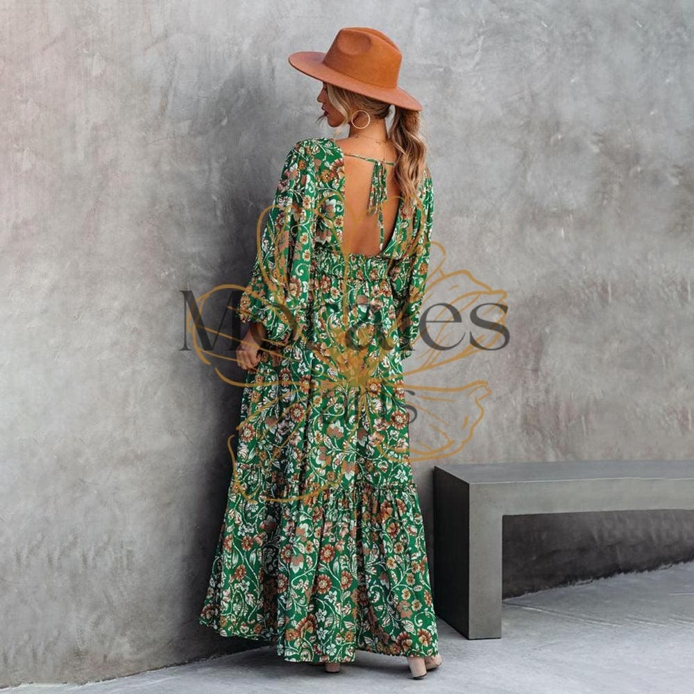 Robe Bohème Maxi Florale Verte – Image 6