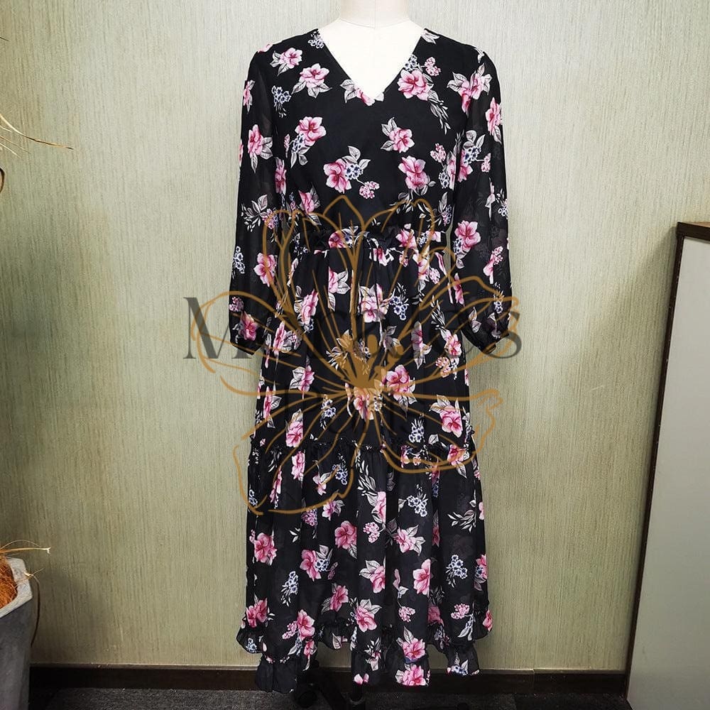 Robe Noire À Fleurs Roses - Image 8