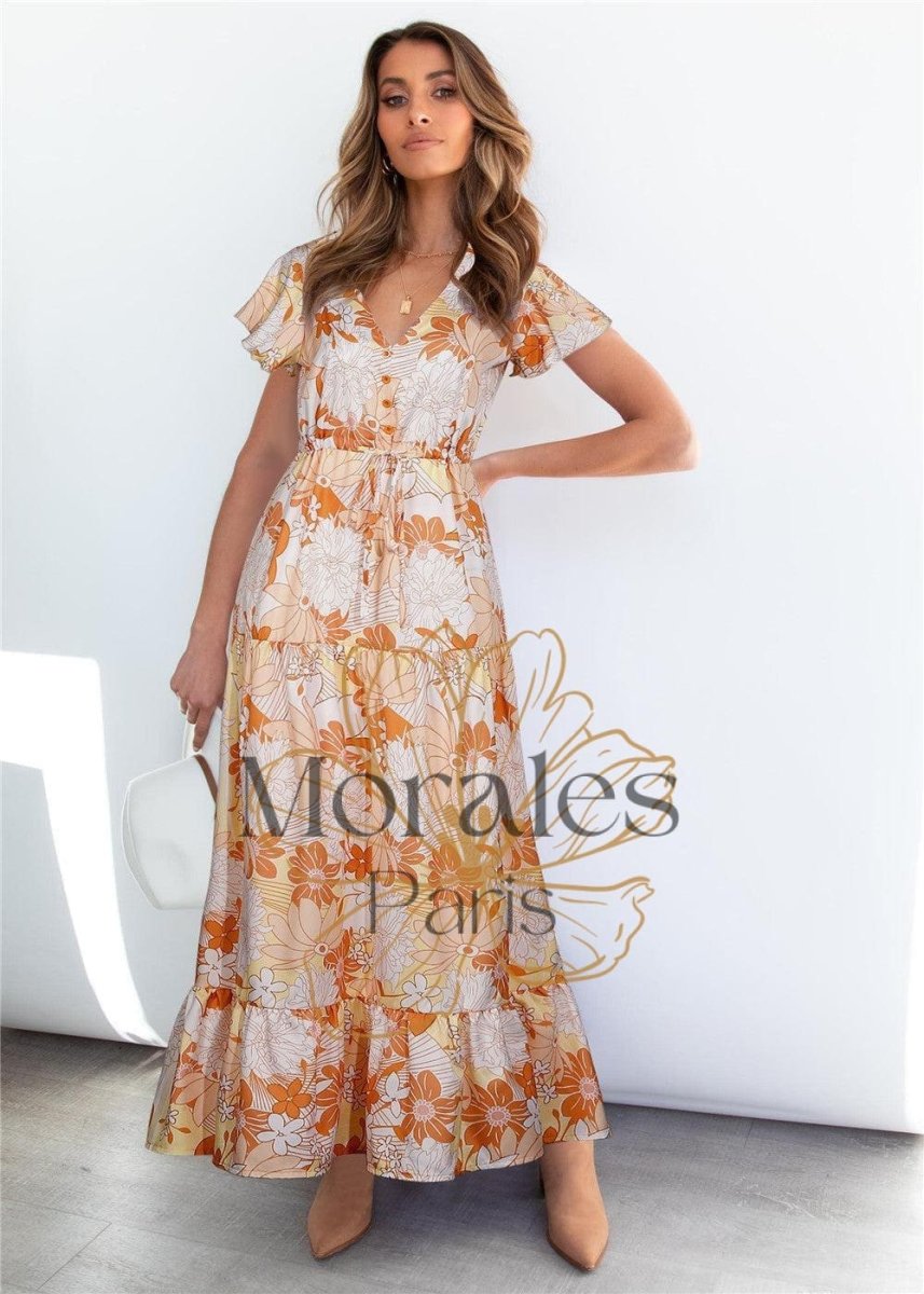 Robe De Bohème À Fleurs Rouges Et Blanches – Image 7