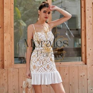 Robe Courte Vintage Blanche En Dentelle