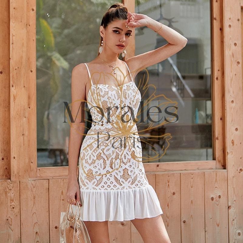 Robe Courte Vintage Blanche En Dentelle