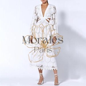 Robe Bohème En Dentelle Blanche Avec Manches