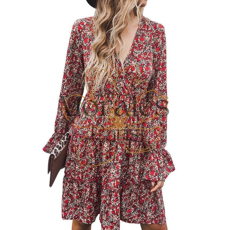 Robe Courte À Manches Longues Rouge – Image 8