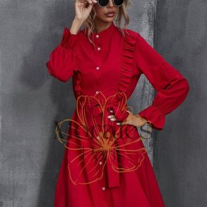 Robe Bohème Rouge À Volants