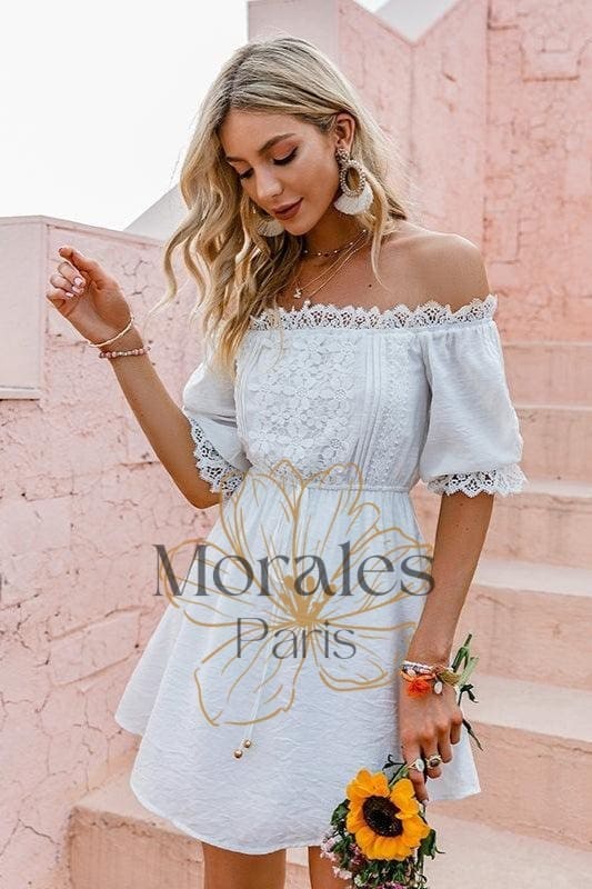 Robe Asymétrique En Dentelle Blanche – Image 3